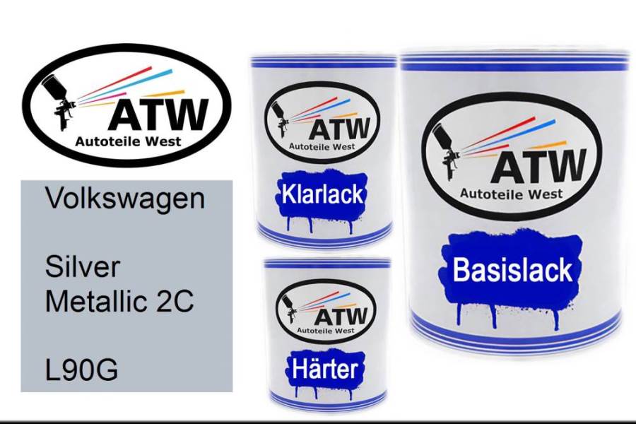 Volkswagen, Silver Metallic 2C, L90G: 1L Lackdose + 1L Klarlack + 500ml Härter - Set, von ATW Autoteile West.